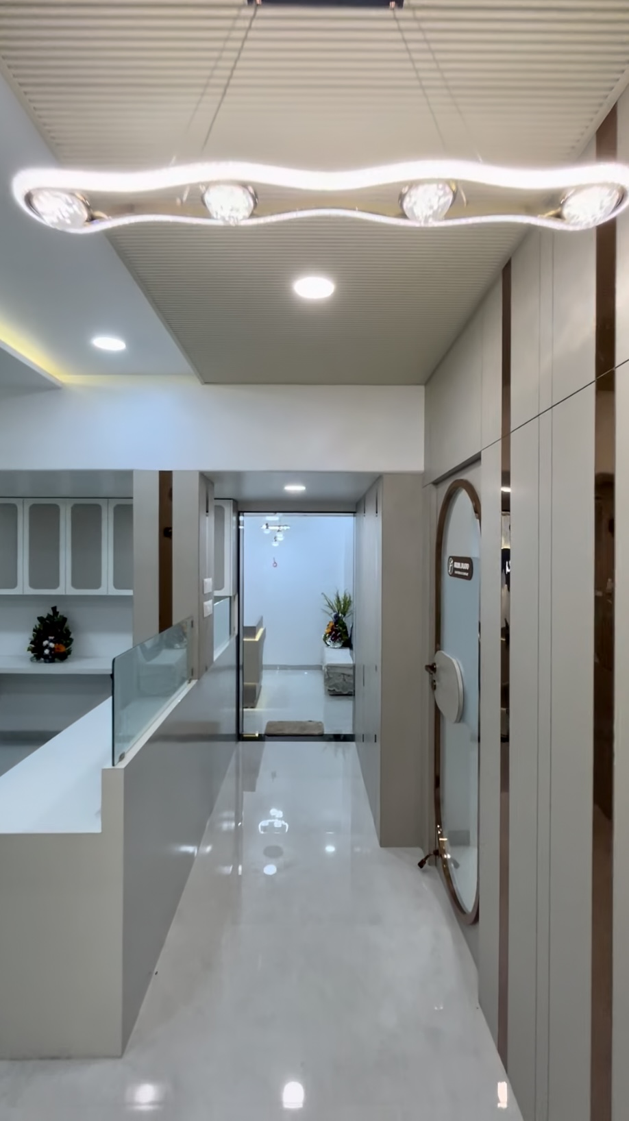 Polished corridor leading to private cabins